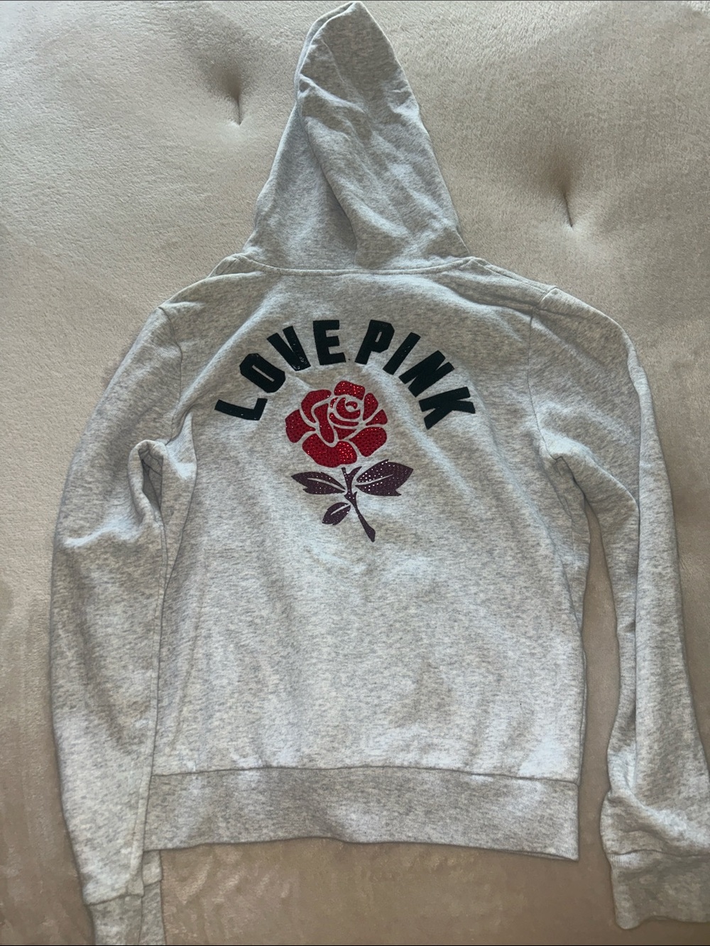 Women's PINK Y2K Vintage Bling Rose Zip up Hoodie Jacket.